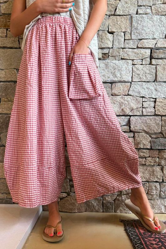Arbi Gingham Pocket Culotte Pant Indian Red
